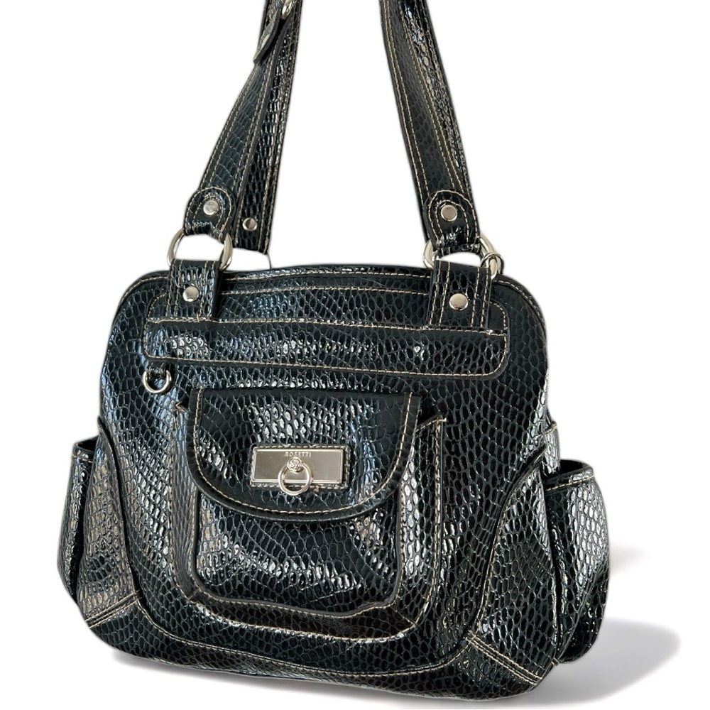ROSETTI Black Vegan Leather Shoulder Bag With Removable Coin Card Purse